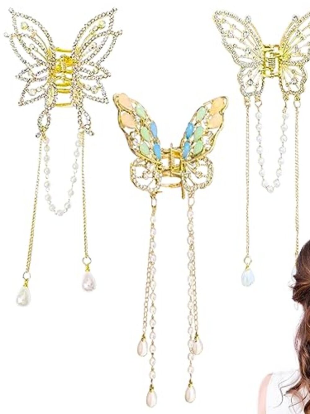 3 Pieces Butterfly Hair Claw Clip Butterfly Tassel Hair‎ Clips